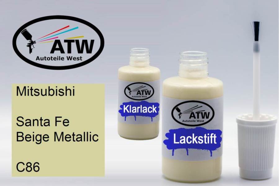 Mitsubishi, Santa Fe Beige Metallic, C86: 20ml Lackstift + 20ml Klarlack - Set, von ATW Autoteile West.